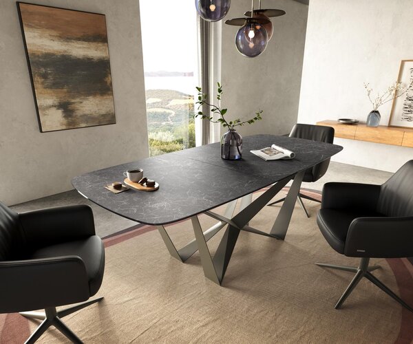 DELIFE Jídelní stůl Edge tvar oválný 180-220×100 cm keramika Laminam® Nero Greco antracitová Spider kov titanová barva rozkládací