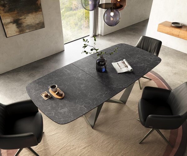 DELIFE Jídelní stůl Edge tvar oválný 180-220×100 cm keramika Laminam® Nero Greco antracitová Spider kov titanová barva rozkládací
