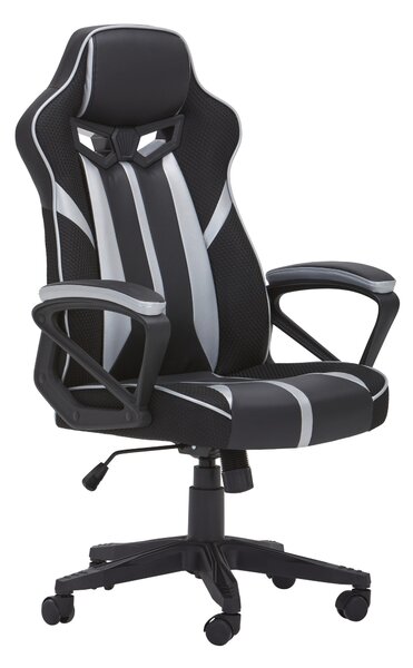 HERNÍ ŽIDLE, vzhled kůže, síťovina, černá, barvy stříbra MID.YOU - Online Only kancelářské židle, Online Only