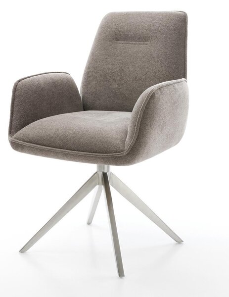 DELIFE Jídelní židle Zoa-Flex strukturovaná látka měkký taupe křížová podnož široká nerezová ocel 360° otočný houpací funkce taštičkové pružiny