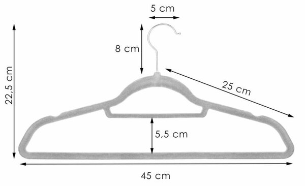 Velurová ramínka 45 cm, šedá, 20ks SPRINGOS HG0063
