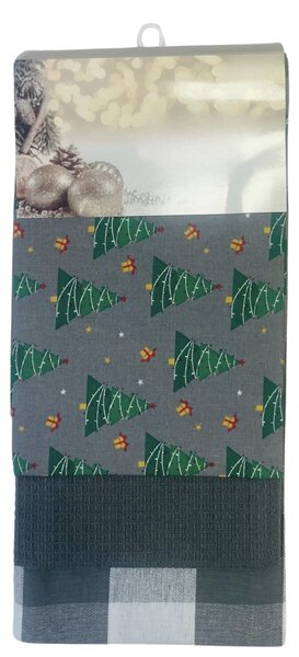 Utěrky na nádobí Stromeček šedé Vánoční 3ks 45x70cm TiaHome
