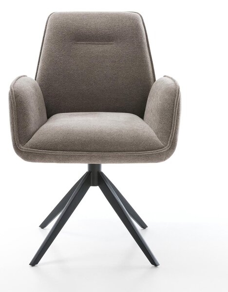 DELIFE Jídelní židle Zoa-Flex strukturovaná látka měkký taupe křížová podnož široká černá 360° otočná houpací funkce taštičkové pružiny