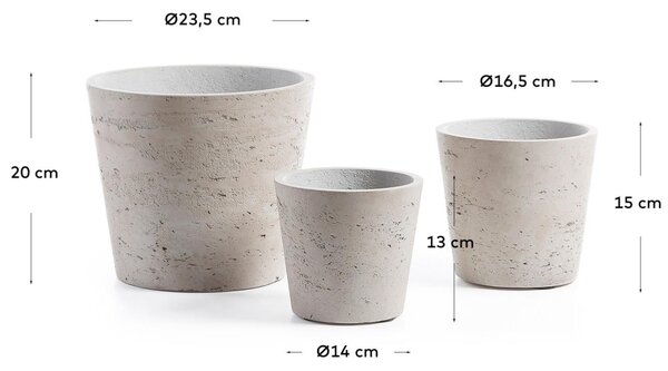 Set tří šedých betonových květináčů Kave Home Low