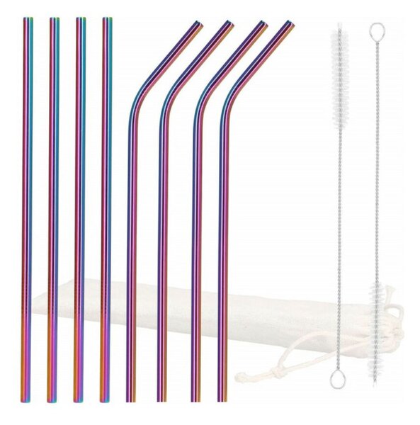 Nerezové brčko na drinky, sada 10ks, duhové SPRINGOS STRAW