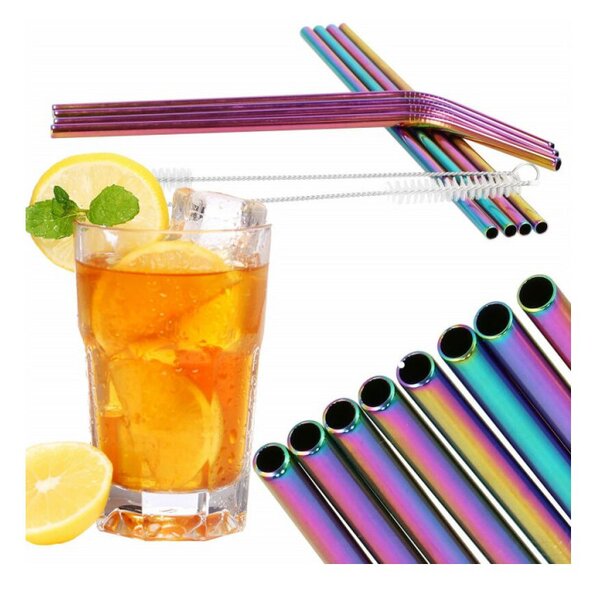 Nerezové brčko na drinky, sada 10ks, duhové SPRINGOS STRAW