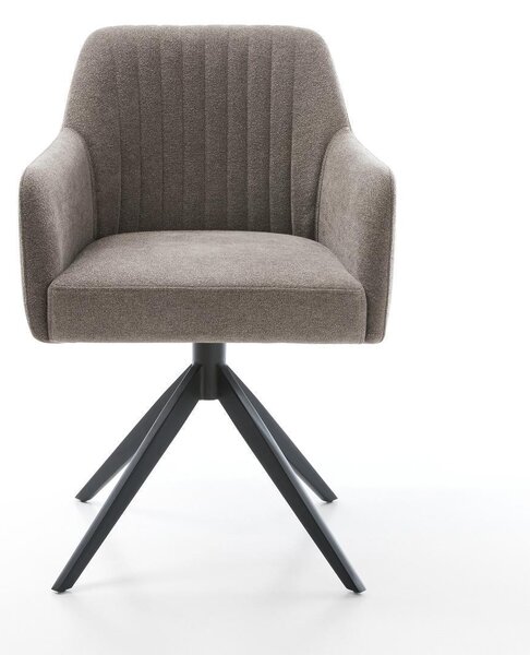 DELIFE Jídelní židle Greg-Flex tkanina Měkký taupe křížová podnož široká černá 360° otočná houpací funkce taštičkové pružiny