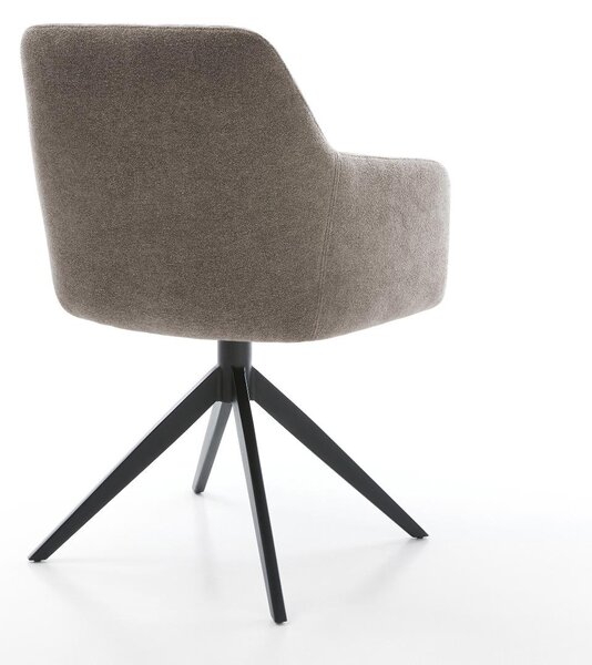 DELIFE Jídelní židle Greg-Flex tkanina Měkký taupe křížová podnož široká černá 360° otočná houpací funkce taštičkové pružiny