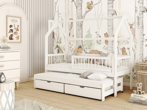 Domečková postel s přistýlkou a šuplíky - Berta Velikost spací plochy: 160x80, Barva: bílá, Šuplík: NE