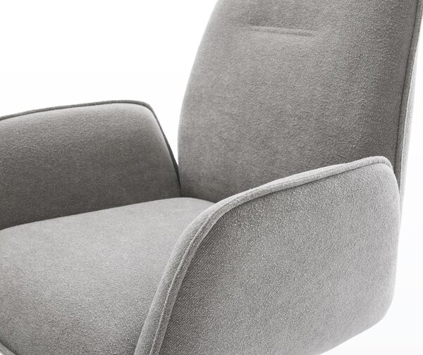 DELIFE Jídelní židle Zoa-Flex strukturální látka měkký šedá široká křížová podnož nerezová ocel 360° otočný houpací funkce taštičkové pružiny