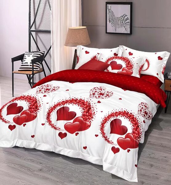 3 dílné povlečení Polycotton Srdíčka bílá 200x140cm+90x70cm TiaHome