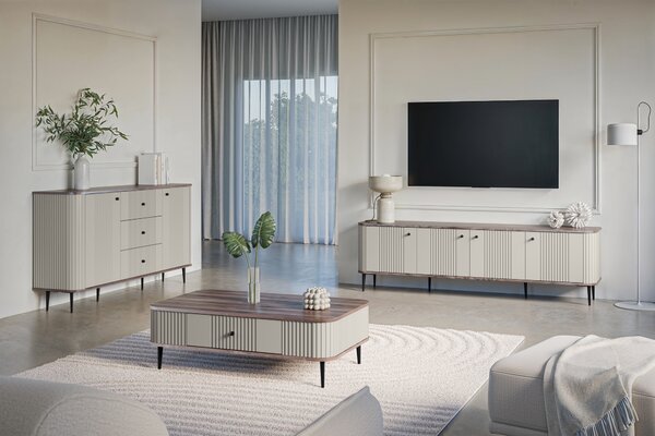 TV stolek Vesper 4D 187 cm - kašmírový / dekor ořech / černé nožky