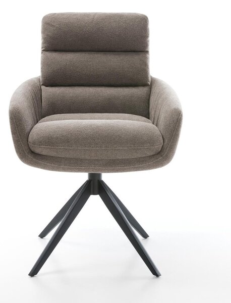DELIFE Jídelní židle Abelia-Flex s područkami strukturovaná látka Měkký taupe křížová podnož široká černá otočný 360° houpací funkce