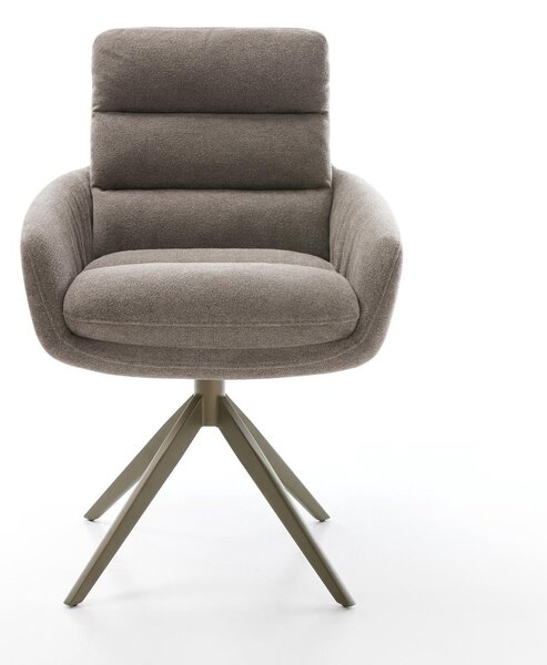 DELIFE Jídelní židle Abelia-Flex s područkami strukturovaná látka Měkký taupe široká křížová podnož titanová barva 360° otočná houpací funkce