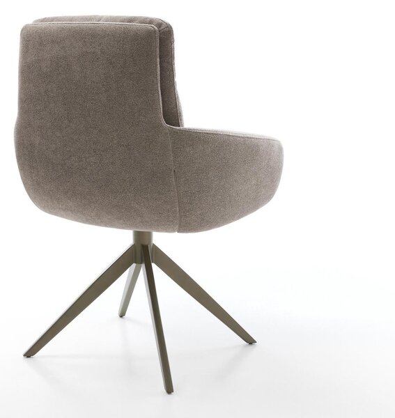 DELIFE Jídelní židle Abelia-Flex s područkami strukturovaná látka Měkký taupe široká křížová podnož titanová barva 360° otočná houpací funkce