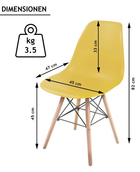 Miadomodo Sada 2 jídelních židlí s plastovým sedákem, žlutá