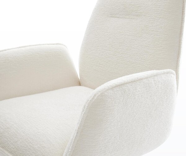 DELIFE Jídelní židle Zoa-Flex bouclé měkký béžová křížová podnož široká nerezová ocel 360° otočný houpací funkce taštičkové pružiny
