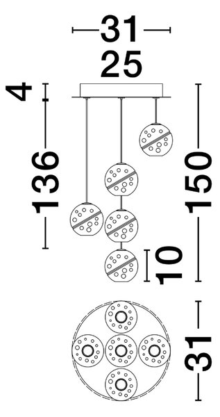 Zlaté skleněné závěsné LED světlo Nova Luce Licio 31 cm