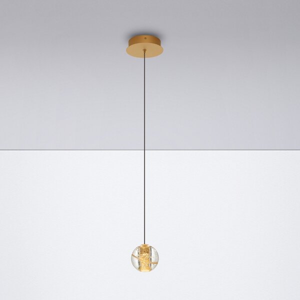 Zlaté skleněné závěsné LED světlo Nova Luce Licio 14 cm