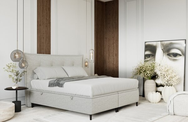 Maison de Rêve Světle béžová čalouněná dvoulůžková postel KOYA 160 x 200 cm s úložným prostorem