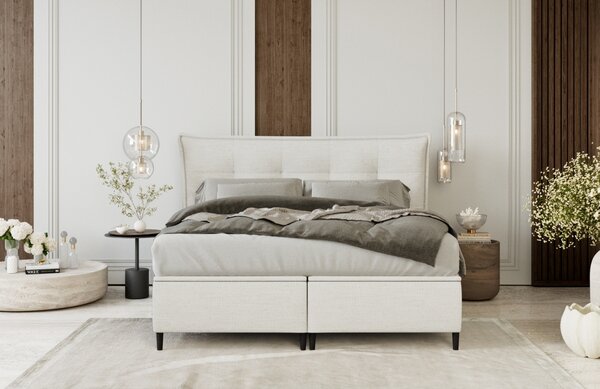 Maison de Rêve Krémově bílá čalouněná dvoulůžková postel KOYA 160 x 200 cm s úložným prostorem