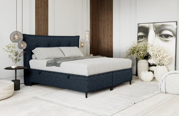 Maison de Rêve Modrá čalouněná dvoulůžková postel KOYA 160 x 200 cm s úložným prostorem