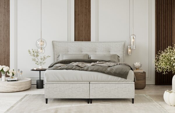 Maison de Rêve Světle béžová čalouněná dvoulůžková postel KOYA 160 x 200 cm s úložným prostorem