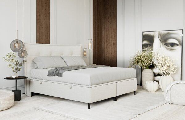 Maison de Rêve Krémově bílá čalouněná dvoulůžková postel KOYA 160 x 200 cm s úložným prostorem