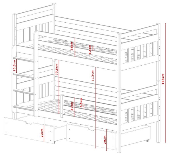 Patrová postel Síma - komplet Velikost spací plochy: 160x80, Barva: bílá, Šuplík: NE