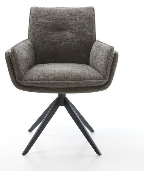 DELIFE Jídelní židle Nela-Flex bouclé měkký tmavě béžová křížová podnož široká černá 360° otočná houpací funkce