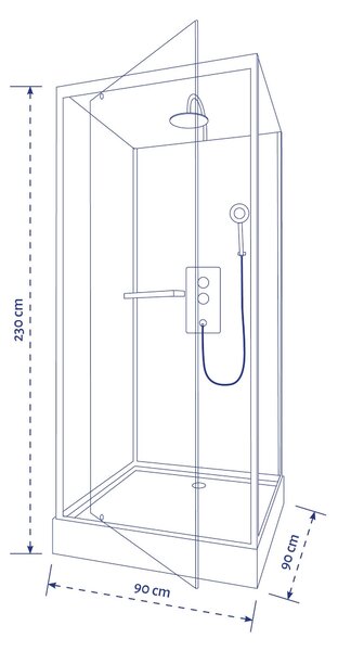 Sprchový komplet MARWELL sprchový kout prefabrikovaný sprchový kout City 90x90 x 230 cm - kompletní sada včetně sprchové vaničky a baterie - sprchový komplet s čelním vstupem