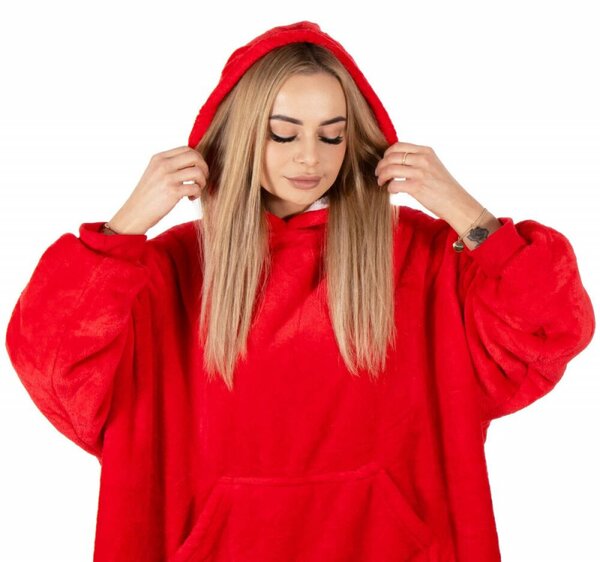 Mikinová deka oversize s kapucí SPRINGOS HA7321 červená