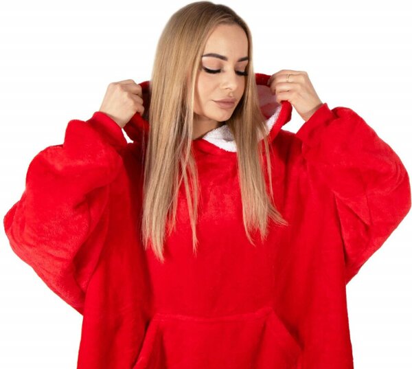 Mikinová deka oversize s kapucí SPRINGOS HA7321 červená