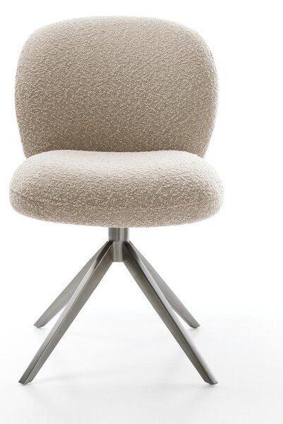 DELIFE Jídelní židle Nube-Flex bouclé tmavě béžová křížová podnož široká grafitová 360° otočná houpací funkce taštičkové pružiny