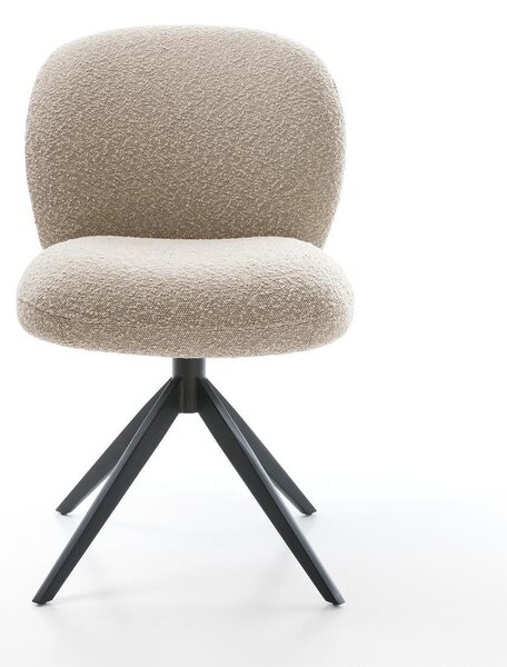 DELIFE Jídelní židle Nube-Flex bouclé tmavě béžová křížová podnož široká černá 360° otočná houpací funkce taštičkové pružiny