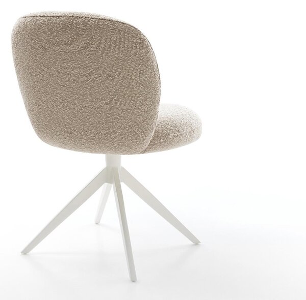 DELIFE Jídelní židle Nube-Flex bouclé tmavě béžová křížová podnož široká bílá 360° otočná houpací funkce taštičkové pružiny