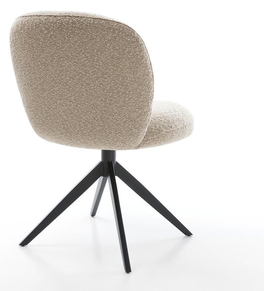 DELIFE Jídelní židle Nube-Flex bouclé tmavě béžová křížová podnož široká černá 360° otočná houpací funkce taštičkové pružiny