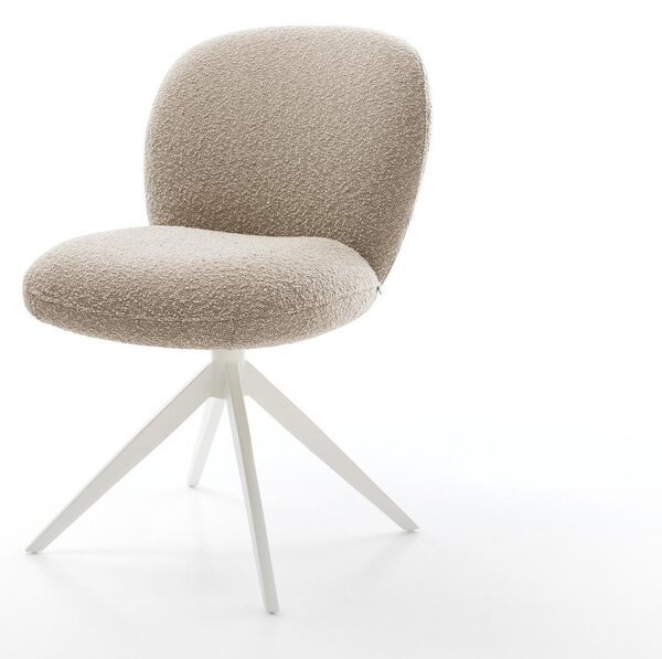 DELIFE Jídelní židle Nube-Flex bouclé tmavě béžová křížová podnož široká bílá 360° otočná houpací funkce taštičkové pružiny