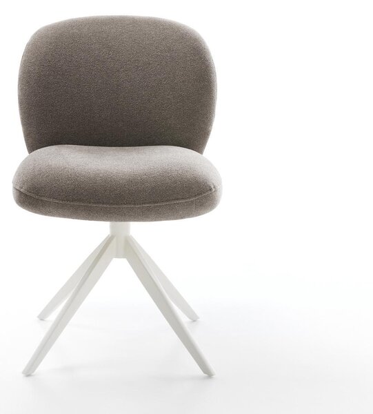 DELIFE Jídelní židle Nube-Flex strukturovaná látka měkký taupe široká křížová podnož bílá 360° otočná houpací funkce taštičkové pružiny
