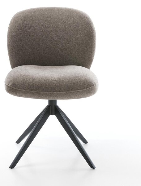 DELIFE Jídelní židle Nube-Flex strukturovaná látka měkký taupe křížová podnož široká černá 360° otočný houpací funkce taštičkové pružiny