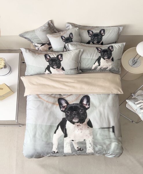 3 dílné povlečení Polycotton French Bulldog 200x140cm+90x70cm TiaHome