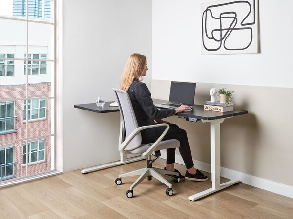 Elektricky nastavitelný rohový psací stůl DESTINES Černá/Bílá 160 cm 109 cm Levá