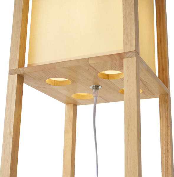 Moderní stojací lampa dřevěná s béžovým stínidlem - Stojan