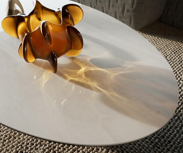 DELIFE Konferenční stolek Edge oválný 135×80 cm keramika onyx champagne Vibany kov černá