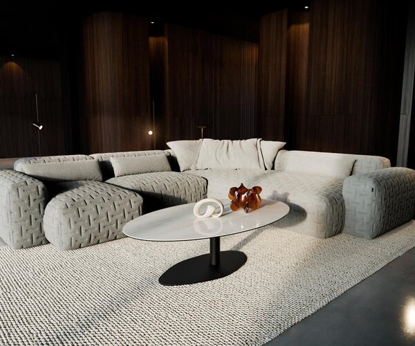 DELIFE Konferenční stolek Edge oválný 135×80 cm keramika onyx champagne Vibany kov černá