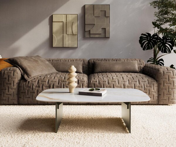 DELIFE Konferenční stolek Edge Boot 120×70 cm keramika Onyx Pearl Salto kov titanová barva
