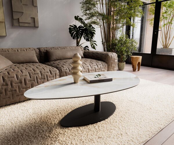 DELIFE Konferenční stolek Edge organický 140×76 cm keramika Onyx Pearl Vibany kov černá