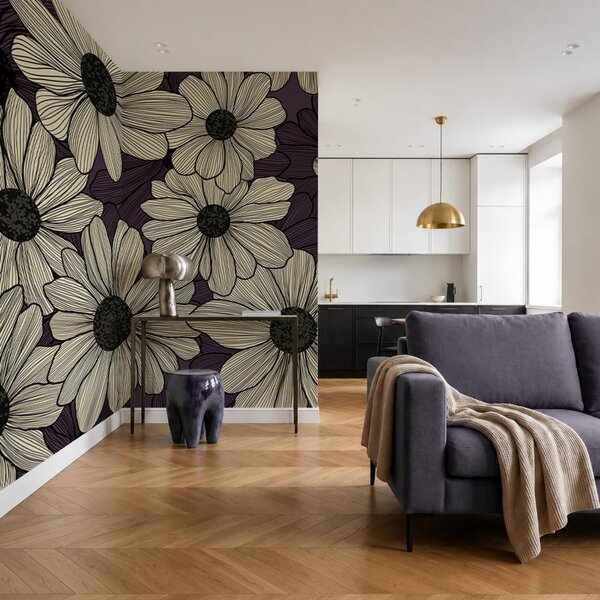 Fototapeta Živý květinový vzor v tmavých tónech, Květinové fototapety, Populární fototapety, t00779v1 - Tapeko.co.cz