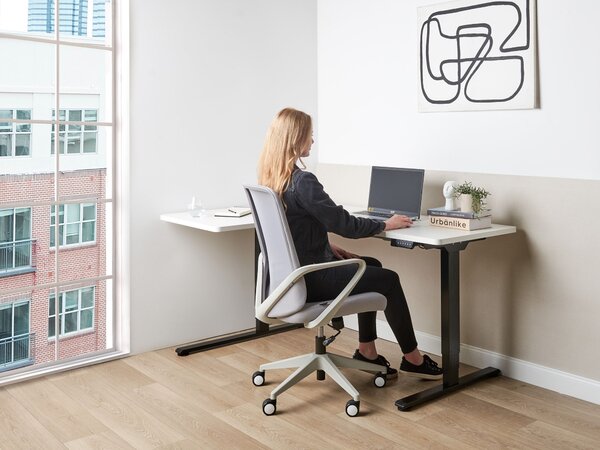 Elektricky nastavitelný rohový psací stůl DESTINES Bílá/Černá 160 cm 109 cm Levá