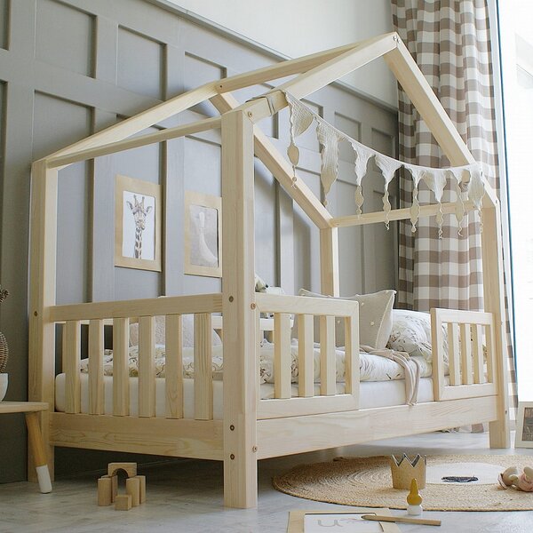 Domečková postel HouseBed duo se 2 zábranami Velikost spací plochy: 140x70, Barva: přírodní dřevo